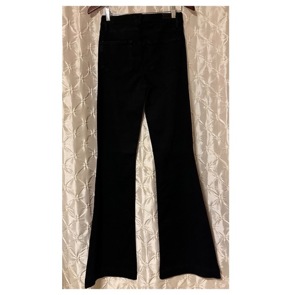 PAIGE Black Shadow Clean Front Genevieve Wide Leg Flare Jeans Buckle Detail - Picture 7 of 16